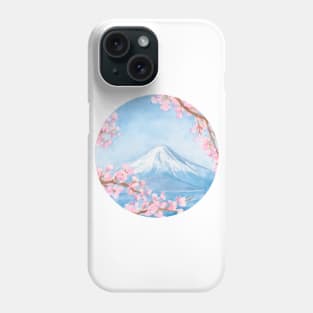 Mount Fuji with Sakura Watercolour Painting Phone Case