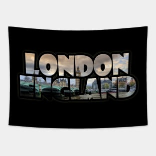 London, England Label with Big Ben & Westminster Tapestry