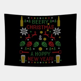 Beer Ugly Christmas Sweater Beer Lover Funny Beery Christmas Hoppy New Year IPA Hops Lover Tapestry