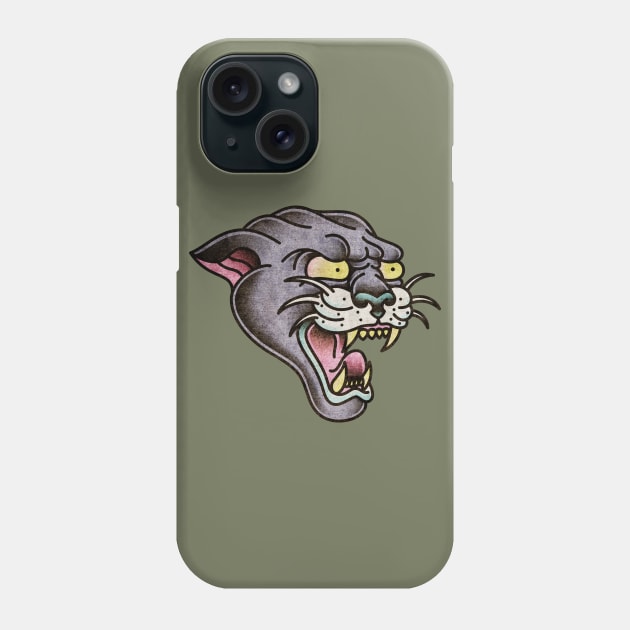 American Traditional Panther Head Phone Case by OldSalt