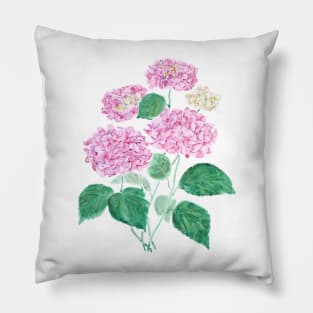 pink hydrangea watercolor Pillow