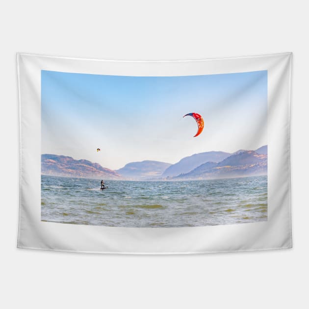 Kite Surfing Skaha Lake in Penticton Tapestry by Amy-K-Mitchell