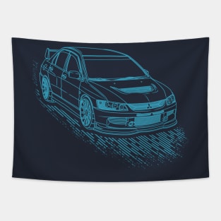 Mitsubishi Lancer EVO Lineart Blueprint Tapestry