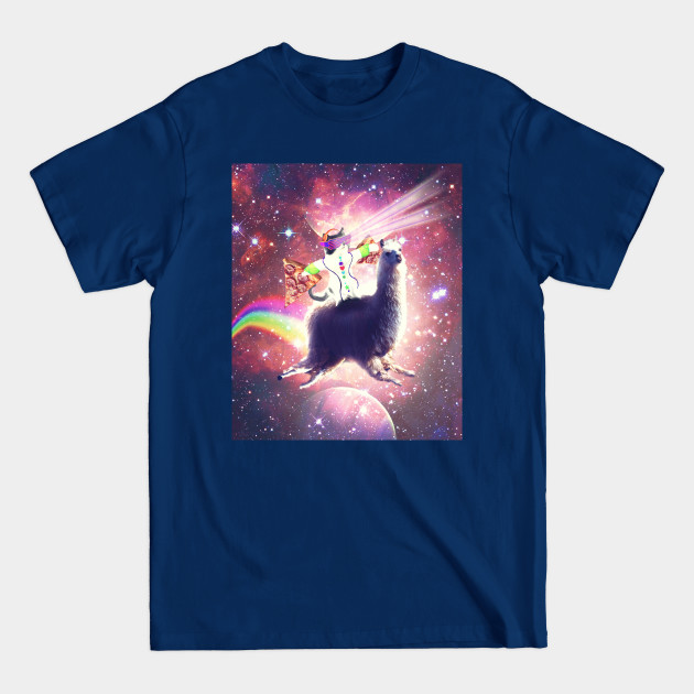 Lazer Rave Space Cat Riding Llama With Pizza - Crazy - T-Shirt Lazer Rave Space Cat Riding Llama With Pizza - Crazy - T-Shirt