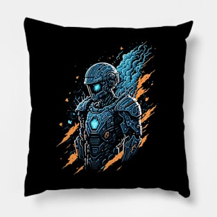 Futuristic Mecha Human with Striking Illustration Pillow