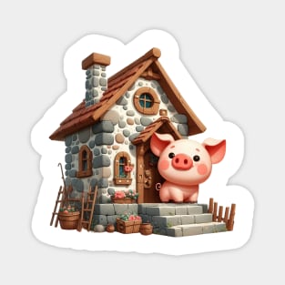 Cute Little Piggy in a house made of stone Magnet