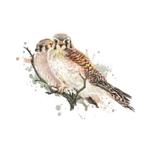 Watercolor Kestrel Sparrow Hawk Birds T-Shirt