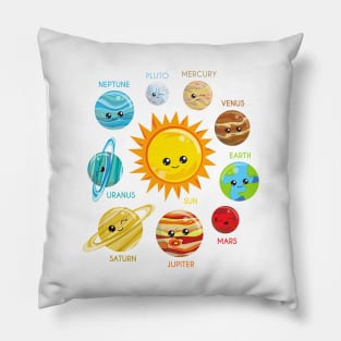 Cute Planets, Solar System, Space, Cosmos, Galaxy Pillow