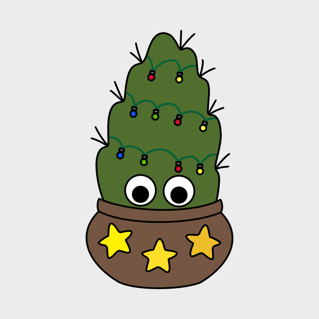 Cute Cactus Design #223: Cactus With Christmas Lights by DreamCactus