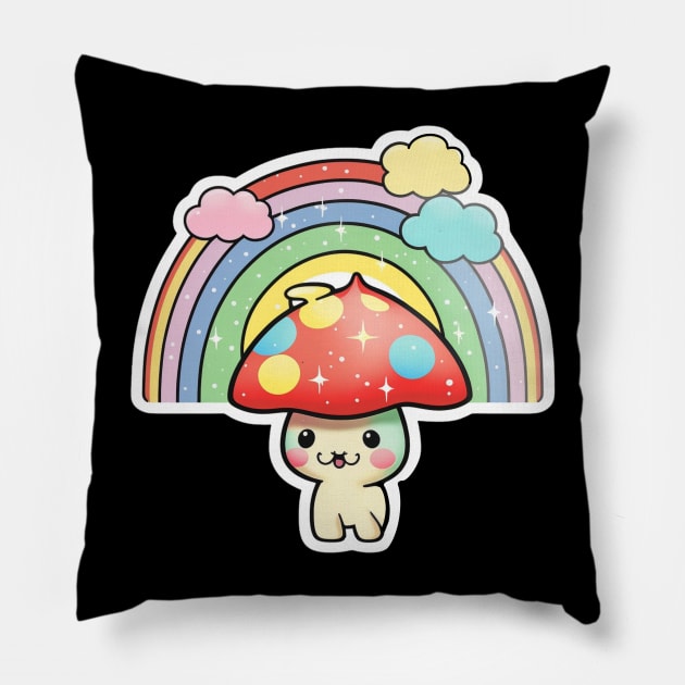 Trippy Kawaii Mushroom Pillow by GrayDaiser