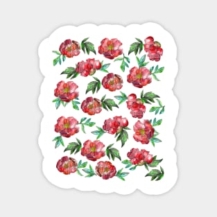 Peonies Flowers Watercolor Ink Cute Red Magnet