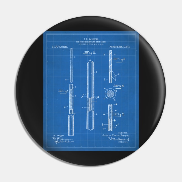 Pool Cue Patent - 9 Ball Art - Blueprint Pin by patentpress