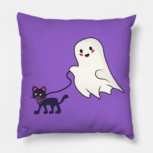 Cute ghost walking a vampire cat Pillow