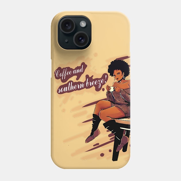 Confident woman, coffee and southern breeze (No background) Phone Case by Eccentric-ink