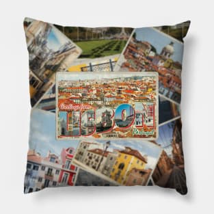 Greetings from Lisbon in Portugal vintage style retro souvenir Pillow