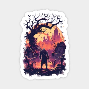 Lone Hunter on a Ghosly Graveyard - Witcher Magnet