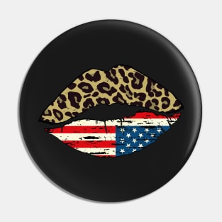 Leopard Patriotic Kiss,4th of July,American flag lips, Cheetah Pattern & American Kiss Pin