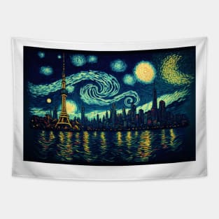 City of Paris under the moon and city lights. Tapestry