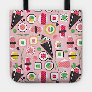 Paper cut geo sushi // pattern // pastel pink background Tote