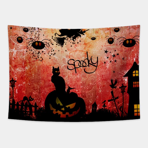 Funny halloween design, cat, pumpkin and witch Tapestry by Nicky2342