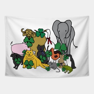 St Patricks Day Shamrock Animals Tapestry