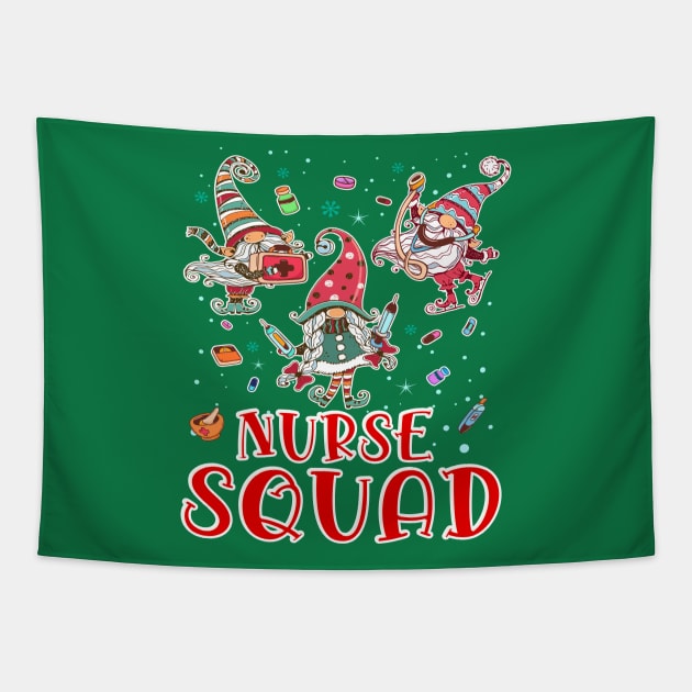 Christmas Nurse Squad Gnomies Funny Tapestry by wizardwenderlust