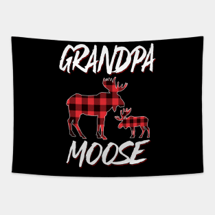 Red Plaid Grandpa Moose Matching Family Pajama Christmas Gift Tapestry