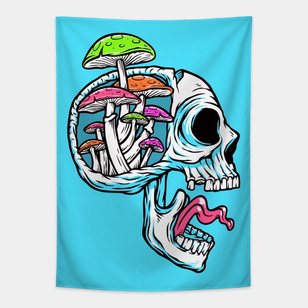 Screaming Shroom Skull Tapestry by machmigo