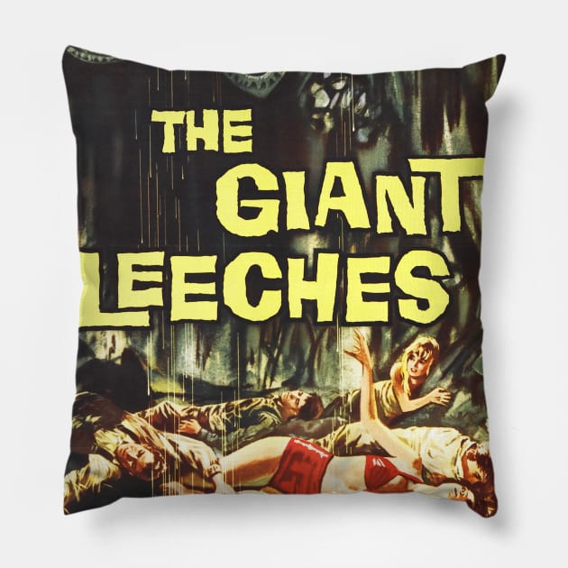 The Giant Leeches - Horror B-Movie Retro Pillow by spiralrewind