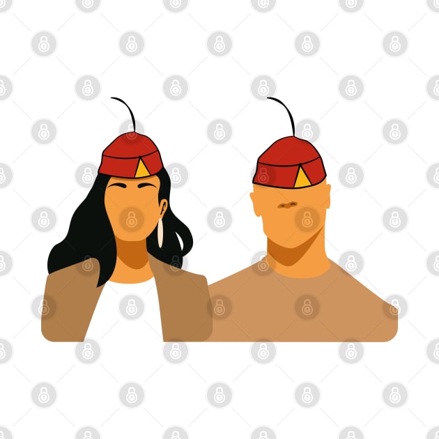 Madeira Island female and male couple no face illustration using the traditional folklore hat by Donaby