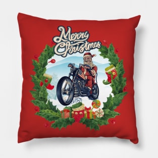 Santa riding A Motorcycle Pillow