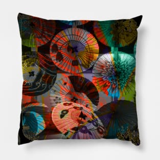 Japan Nightlife Lantern Fan Light Collage Art 94 Pillow