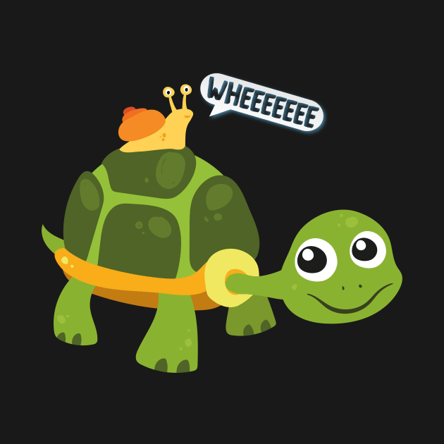 Cute Snail Riding on Turtle Yelling Whee Animals by theperfectpresents