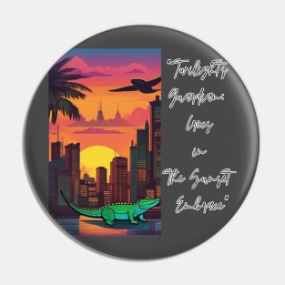 "Twilight's Guardian: Crocs in the Sunset Embrace" Pin