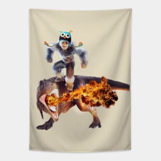 Fashionable Yeti Riding Dinosaur Tapestry