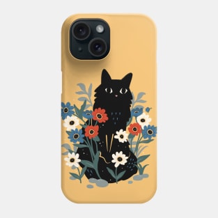 Cute black cat in the garden Phone Case