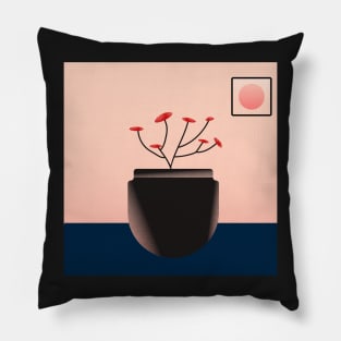 Red flower plant with pot and frame illustration. Pillow