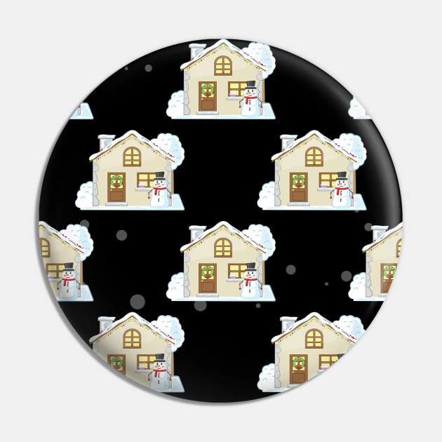 Christmas House Pattern - Black Background Pin by DesignWood Atelier