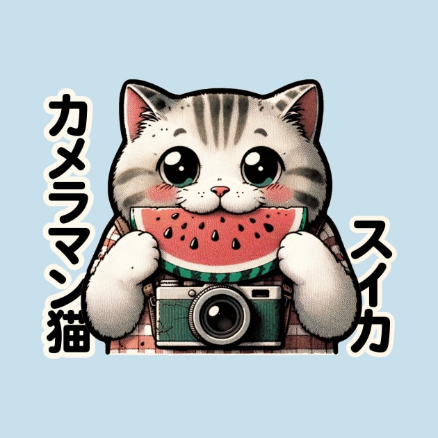 Japanese Photographer Cat with Watermelon - Eclectic Anime by Conversion Threads