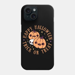 Happy Halloween trick or treat cute pumpkin friends with a skull Phone Case