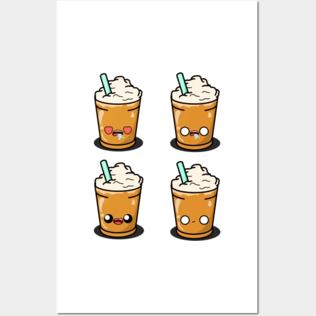 Cute Cartoon Iced Coffee, Kawaii, Sticker Pack - Coffee - Posters and  Art Prints
