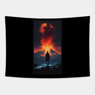 boy facing volcano Tapestry