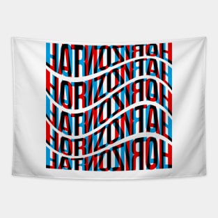 Horizontal Waves Typography (Cyan Red Black) Tapestry