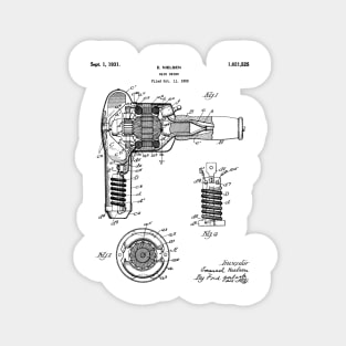 Hair Dryer Patent - Salon Art - Black And White Magnet