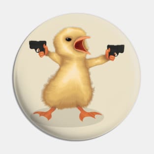 A Funny Bird Holding Guns Pin