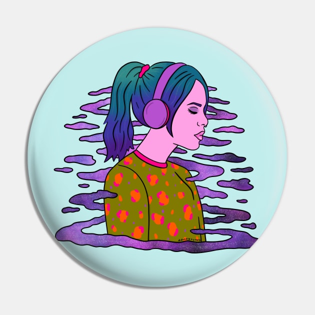 Girl in Headphones Pin by Doodle by Meg