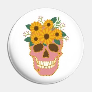 Sunflower Skull Pin