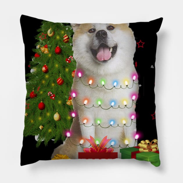 Akita Christmas Tree Santa Hat Funny Xmas Gift Dog T-Shirt Pillow by CoolTees