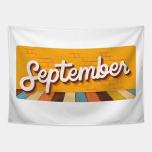 September Month Retro Text Tapestry