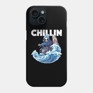 Skeleton Surfer - Chillin (White Lettering) Phone Case
